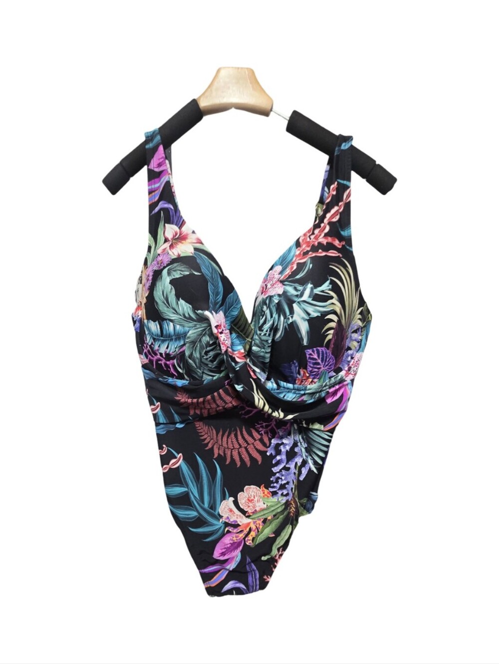 Terra & Sky Black Swim Floral One-Piece Swimsuit Underwire Tummy Control Beach - Picture 2 of 7